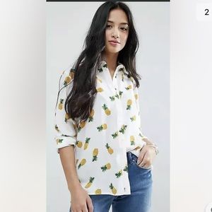 Pineapple Print White Women's Top